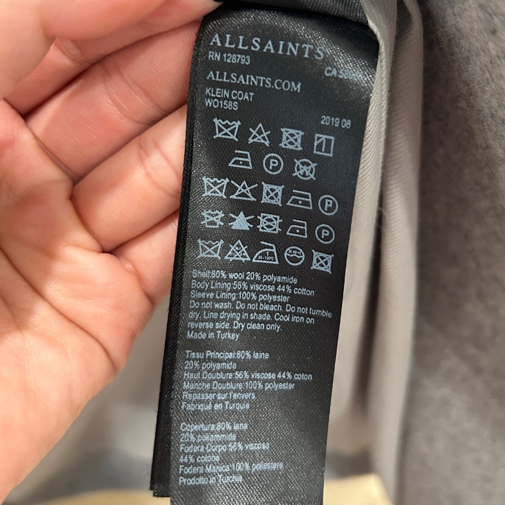All Saints Grey Klein Wool Coat - Picture 7 of 7